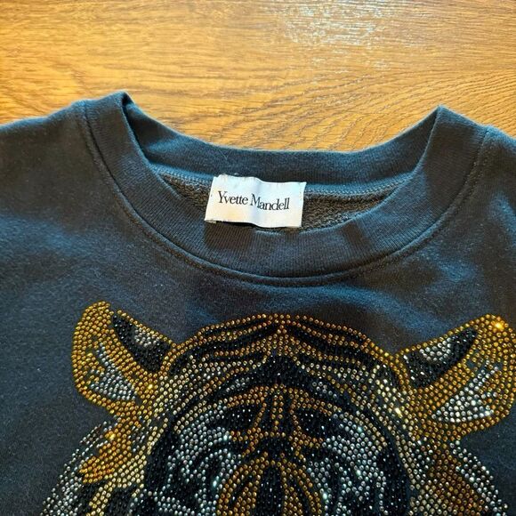 Yvette Mandell Rare Black Rhinestone Embellished Tiger Crewneck Sweatshirt - Picture 7 of 7